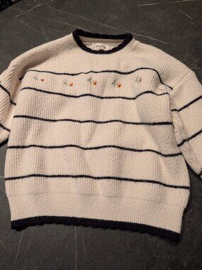 Embroidered flowers striped sweater